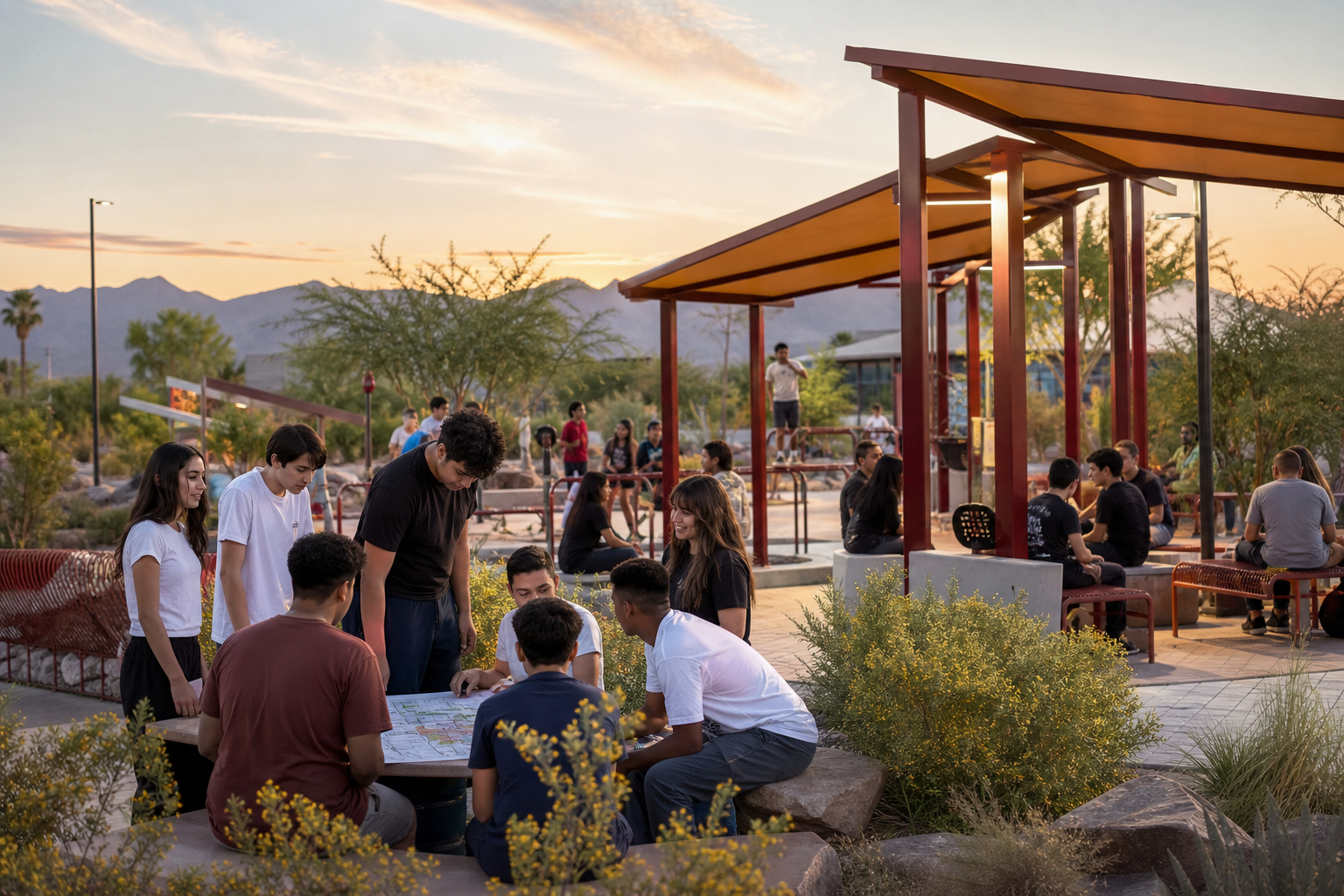 Young people shaping a desert park design together